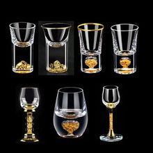 Load image into Gallery viewer, 24K Gold Leaf Small Shot Glass Lead-free Crystal Glass Gild Built In Luxury Golden Vodka Spirit Small Wine Glasses Bar Wine Set