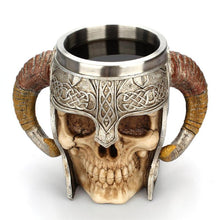 Load image into Gallery viewer, Stainless Steel Skull Mug Viking Drinking Cup Skeleton Resin Beer Stein Tankard Coffee Mug Tea Cup Halloween Gift Bar Drinkware