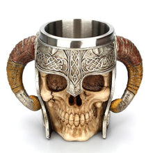 Load image into Gallery viewer, Stainless Steel Skull Mug Viking Drinking Cup Skeleton Resin Beer Stein Tankard Coffee Mug Tea Cup Halloween Gift Bar Drinkware