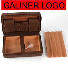 Load image into Gallery viewer, Cigar Humidor Case Portable Cedar Wood Leather Travel Humidor Humidifier Set Gift Box (Without lighter cutter)