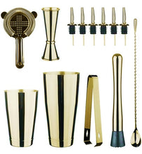 Load image into Gallery viewer, Cocktail Shaker Bar Set: 2 Weighted Boston Shakers,Cocktail Strainer Set,Jigger,Muddler and Spoon, Ice Tong and 2 Bottle Pourer