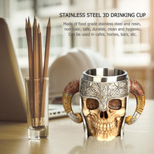 Load image into Gallery viewer, Stainless Steel Skull Mug Viking Drinking Cup Skeleton Resin Beer Stein Tankard Coffee Mug Tea Cup Halloween Gift Bar Drinkware