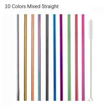 Load image into Gallery viewer, 10Pcs Reusable Drinking Straw Metal Straws 304 Stainless Steel Straws Set with Brush Bar Cocktail Straw for Glasses Drinkware