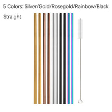 Load image into Gallery viewer, 10Pcs Reusable Drinking Straw Metal Straws 304 Stainless Steel Straws Set with Brush Bar Cocktail Straw for Glasses Drinkware