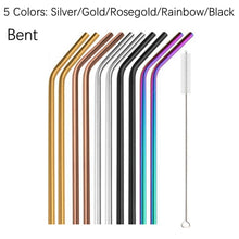 Load image into Gallery viewer, 10Pcs Reusable Drinking Straw Metal Straws 304 Stainless Steel Straws Set with Brush Bar Cocktail Straw for Glasses Drinkware