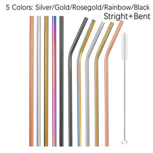 Load image into Gallery viewer, 10Pcs Reusable Drinking Straw Metal Straws 304 Stainless Steel Straws Set with Brush Bar Cocktail Straw for Glasses Drinkware