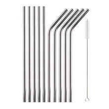 Load image into Gallery viewer, 10Pcs Reusable Drinking Straw Metal Straws 304 Stainless Steel Straws Set with Brush Bar Cocktail Straw for Glasses Drinkware