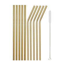 Load image into Gallery viewer, 10Pcs Reusable Drinking Straw Metal Straws 304 Stainless Steel Straws Set with Brush Bar Cocktail Straw for Glasses Drinkware