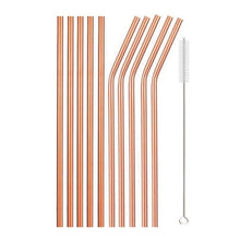 Load image into Gallery viewer, 10Pcs Reusable Drinking Straw Metal Straws 304 Stainless Steel Straws Set with Brush Bar Cocktail Straw for Glasses Drinkware