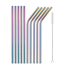 Load image into Gallery viewer, 10Pcs Reusable Drinking Straw Metal Straws 304 Stainless Steel Straws Set with Brush Bar Cocktail Straw for Glasses Drinkware