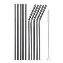 Load image into Gallery viewer, 10Pcs Reusable Drinking Straw Metal Straws 304 Stainless Steel Straws Set with Brush Bar Cocktail Straw for Glasses Drinkware