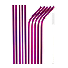 Load image into Gallery viewer, 10Pcs Reusable Drinking Straw Metal Straws 304 Stainless Steel Straws Set with Brush Bar Cocktail Straw for Glasses Drinkware