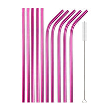 Load image into Gallery viewer, 10Pcs Reusable Drinking Straw Metal Straws 304 Stainless Steel Straws Set with Brush Bar Cocktail Straw for Glasses Drinkware