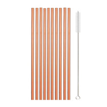 Load image into Gallery viewer, 10Pcs Reusable Drinking Straw Metal Straws 304 Stainless Steel Straws Set with Brush Bar Cocktail Straw for Glasses Drinkware