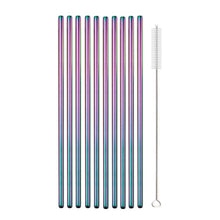 Load image into Gallery viewer, 10Pcs Reusable Drinking Straw Metal Straws 304 Stainless Steel Straws Set with Brush Bar Cocktail Straw for Glasses Drinkware