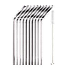 Load image into Gallery viewer, 10Pcs Reusable Drinking Straw Metal Straws 304 Stainless Steel Straws Set with Brush Bar Cocktail Straw for Glasses Drinkware