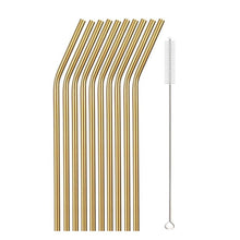 Load image into Gallery viewer, 10Pcs Reusable Drinking Straw Metal Straws 304 Stainless Steel Straws Set with Brush Bar Cocktail Straw for Glasses Drinkware