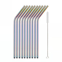 Load image into Gallery viewer, 10Pcs Reusable Drinking Straw Metal Straws 304 Stainless Steel Straws Set with Brush Bar Cocktail Straw for Glasses Drinkware