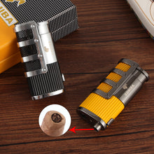 Load image into Gallery viewer, COHIBA Cigar Lighter Refillable Butane Gas 3 Torch Jet Flame Windproof Cigarette Smoking Lighter W/ Cutter Punch Gift Box