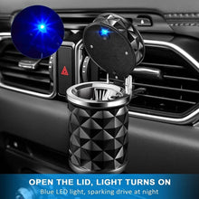 Load image into Gallery viewer, LED Light Car Ashtray Universal Alloy Ash Tray Aluminum Cup Smokeless Auto Ashtray Flame Retardant Cigarette Cylinder Holder Box