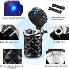 Load image into Gallery viewer, LED Light Car Ashtray Universal Alloy Ash Tray Aluminum Cup Smokeless Auto Ashtray Flame Retardant Cigarette Cylinder Holder Box