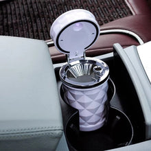 Load image into Gallery viewer, LED Light Car Ashtray Universal Alloy Ash Tray Aluminum Cup Smokeless Auto Ashtray Flame Retardant Cigarette Cylinder Holder Box