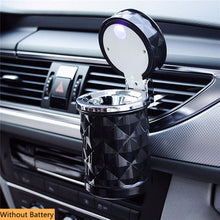 Load image into Gallery viewer, LED Light Car Ashtray Universal Alloy Ash Tray Aluminum Cup Smokeless Auto Ashtray Flame Retardant Cigarette Cylinder Holder Box