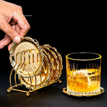 Load image into Gallery viewer, Golden Cocktail Coaster Metal Exquisite Cake Tray Set Dishes Rack Set Vintage Zinc Alloy Silver Plated Mat Placemat Snack Tray