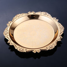 Load image into Gallery viewer, Golden Cocktail Coaster Metal Exquisite Cake Tray Set Dishes Rack Set Vintage Zinc Alloy Silver Plated Mat Placemat Snack Tray