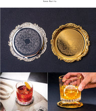 Load image into Gallery viewer, Golden Cocktail Coaster Metal Exquisite Cake Tray Set Dishes Rack Set Vintage Zinc Alloy Silver Plated Mat Placemat Snack Tray