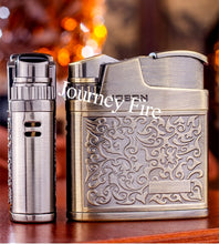 Load image into Gallery viewer, Embossed Butane Gas Lighter Jet Metal Windproof Torch Cigarette Cigar Lighter Retro Press Ignition Smking Accessories