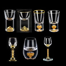 Load image into Gallery viewer, 24K Gold Leaf Small Shot Glass Lead-free Crystal Glass Gild Built In Luxury Golden Vodka Spirit Small Wine Glasses Bar Wine Set
