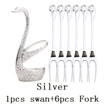 Swan Spoon Base Holder Fruit Forks Set Stainless Steel Salad Dessert Forks Spoon Coffee Cake Tools Tableware