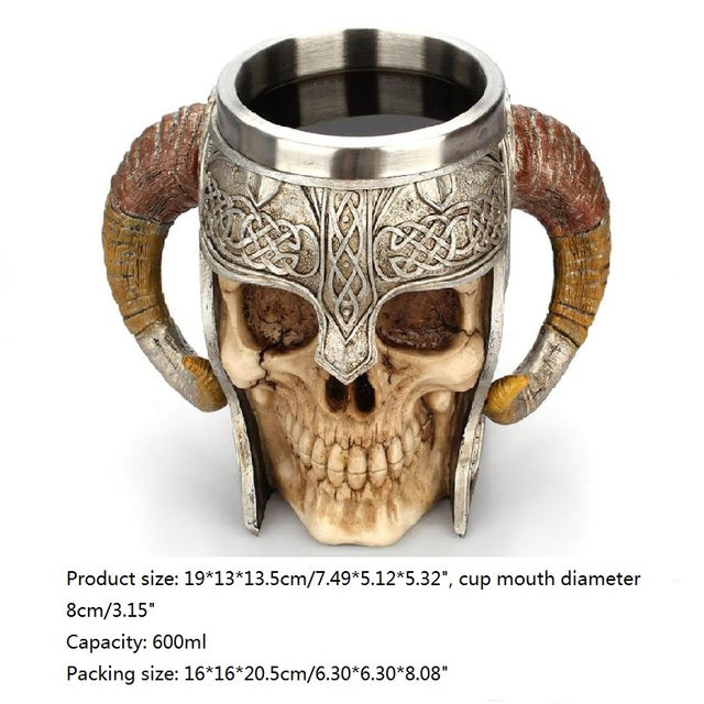 Stainless Steel Skull Mug Viking Drinking Cup Skeleton Resin Beer Stein Tankard Coffee Mug Tea Cup Halloween Gift Bar Drinkware