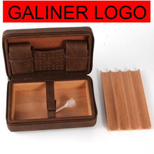 Load image into Gallery viewer, Cigar Humidor Case Portable Cedar Wood Leather Travel Humidor Humidifier Set Gift Box (Without lighter cutter)
