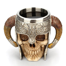 Load image into Gallery viewer, Stainless Steel Skull Mug Viking Drinking Cup Skeleton Resin Beer Stein Tankard Coffee Mug Tea Cup Halloween Gift Bar Drinkware
