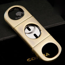 Load image into Gallery viewer, COHIBA Double Blades Stainless Steel Gold Silver P Grid Cigar Cutter Pocket Gadgets Zigarre Cutter Knife Cuban Cigars Scissors
