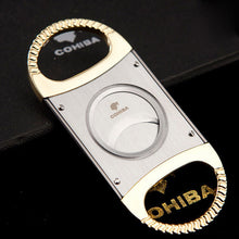 Load image into Gallery viewer, COHIBA Double Blades Stainless Steel Gold Silver P Grid Cigar Cutter Pocket Gadgets Zigarre Cutter Knife Cuban Cigars Scissors
