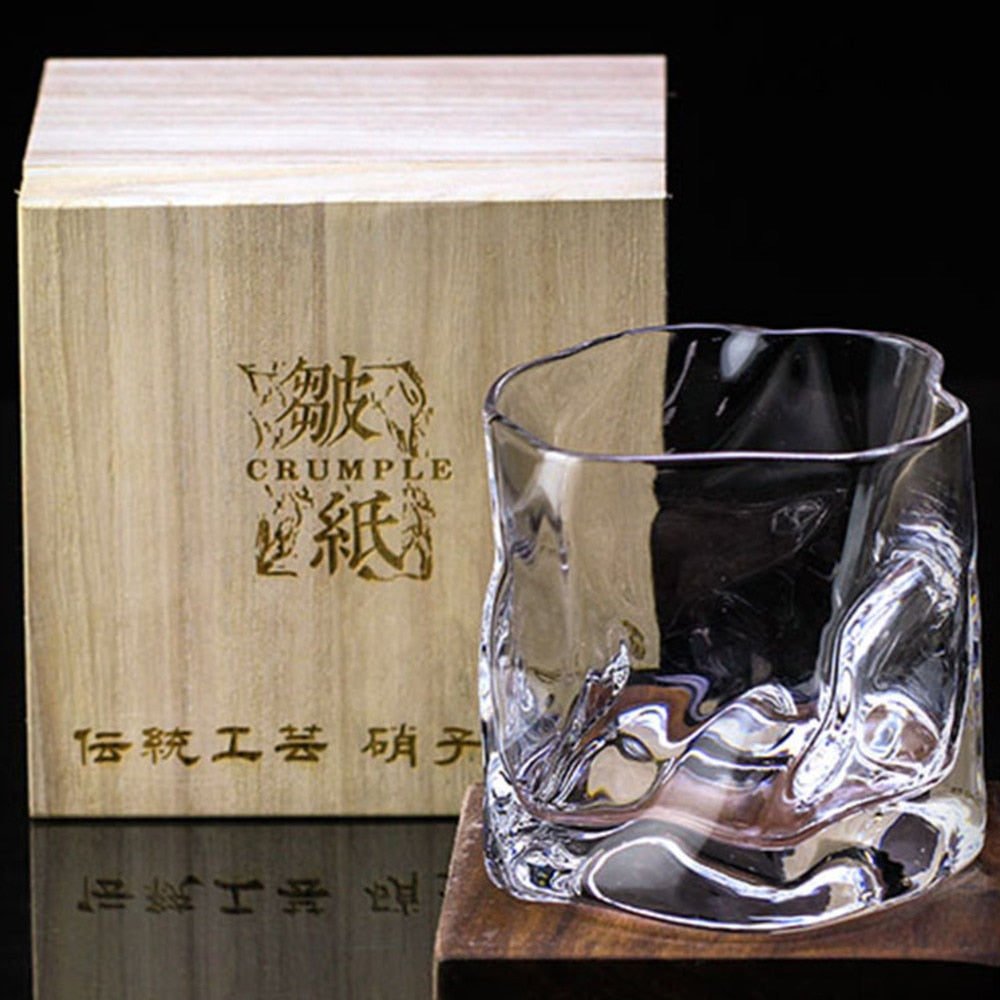 Chamvin Edo Cut Cup Japanese Whiskey Glass Wine Cocktail Glasses Crumple Paper Bar Rock Cup With Wooden Box