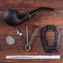 Load image into Gallery viewer, Black Carved Resin Bakelite Smoking Pipe Set Retro Tobacco Pipe With Filter Send Pipe Tools Accessories CF292
