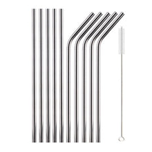 Load image into Gallery viewer, 10Pcs Reusable Drinking Straw Metal Straws 304 Stainless Steel Straws Set with Brush Bar Cocktail Straw for Glasses Drinkware
