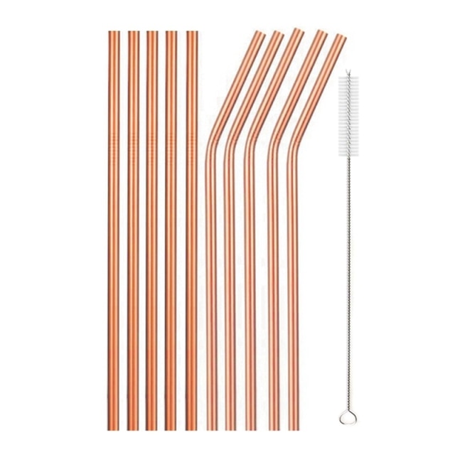 10Pcs Reusable Drinking Straw Metal Straws 304 Stainless Steel Straws Set with Brush Bar Cocktail Straw for Glasses Drinkware