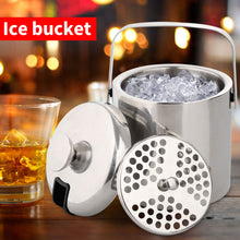 Load image into Gallery viewer, Double Wall Ice Bucket 1.3L 3.2L Stainless steel Ice Cube Container with ice tong Clip Lid for storage and bar cooler
