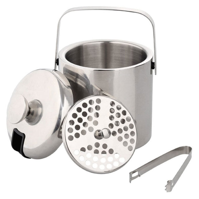 Double Wall Ice Bucket 1.3L 3.2L Stainless steel Ice Cube Container with ice tong Clip Lid for storage and bar cooler