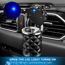 Load image into Gallery viewer, LED Light Car Ashtray Universal Alloy Ash Tray Aluminum Cup Smokeless Auto Ashtray Flame Retardant Cigarette Cylinder Holder Box
