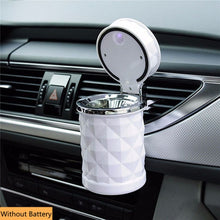 Load image into Gallery viewer, LED Light Car Ashtray Universal Alloy Ash Tray Aluminum Cup Smokeless Auto Ashtray Flame Retardant Cigarette Cylinder Holder Box
