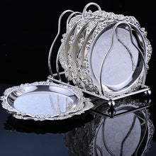 Load image into Gallery viewer, Golden Cocktail Coaster Metal Exquisite Cake Tray Set Dishes Rack Set Vintage Zinc Alloy Silver Plated Mat Placemat Snack Tray
