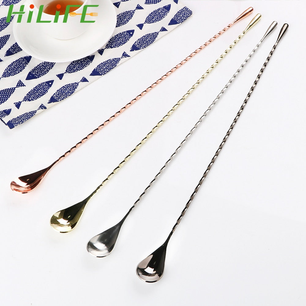 HILIFE 30/40cm Stainless Steel Stir Bar Spoon Mixing Ounces Cocktail Spoon Spiral Pattern Bartender Tools Teadrop Spoon Bar Tool