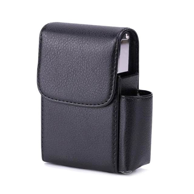 Cigarette Box Lighter Holder PU Leather/Aluminum Smoker Smoke Tools Cigar Tobacco Case Container Men Smoking Supplies Gifts