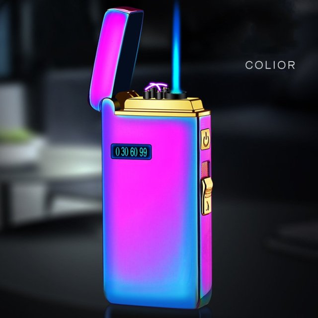 New Double Arc Lighter Windproof Flameless USB Plasma Lighter With LED Power Display  Gadget Gift Lighter
